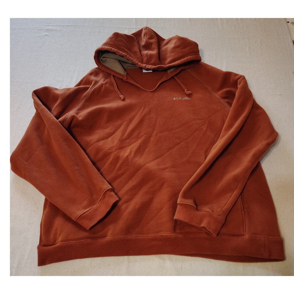 Columbia Mens XXL Burnt Orange Pullover Hoodie‎ Sweatshirt Raglan Fleece Rust